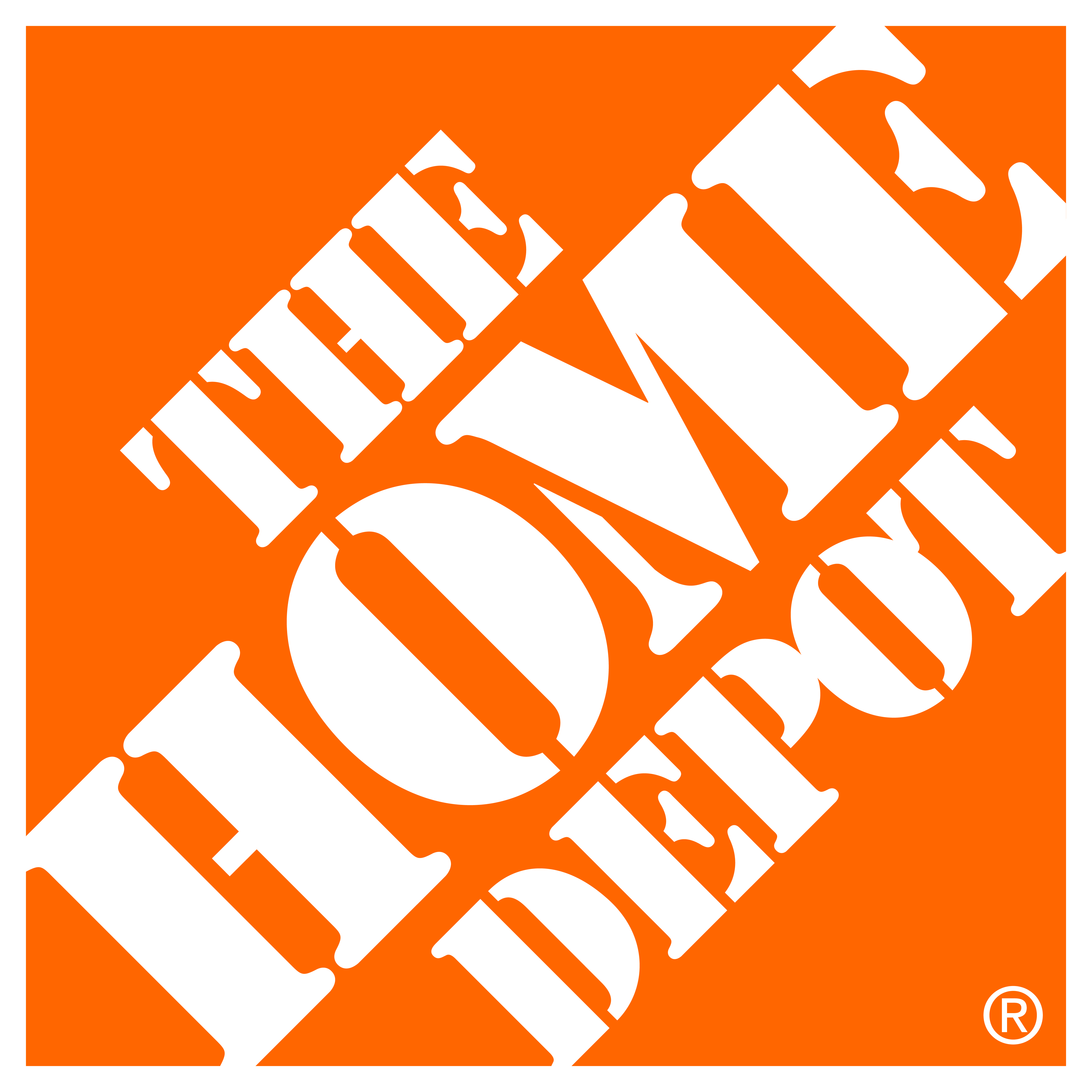 The Home Depot logo with white text on an orange background.