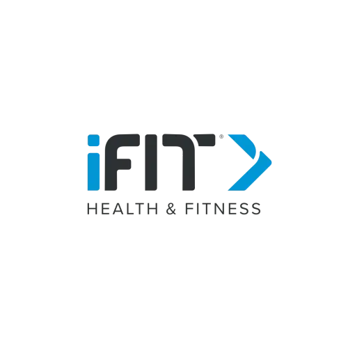 iFit Health & Fitness logo with blue and black text and a forward arrow symbol.