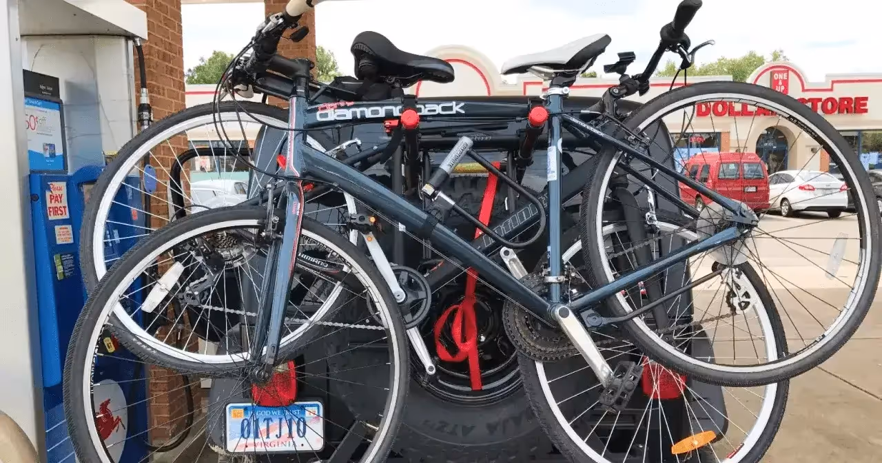 road bikes mounted on jeep's spare tire rack