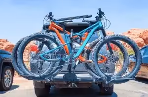 bikes mounted on vertical hitch rack