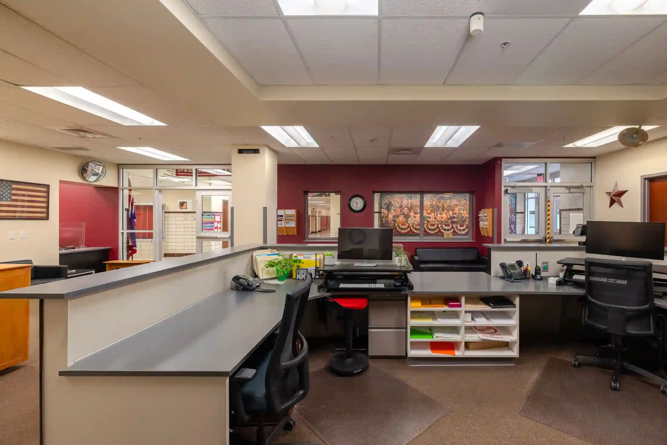 Renovated main office and administrative area at Dean Morgan Middle School in Casper, Wyoming