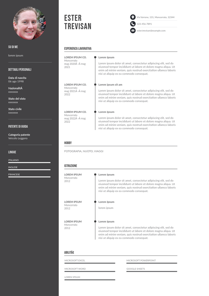 CV del gestore del ristorante da scaricare