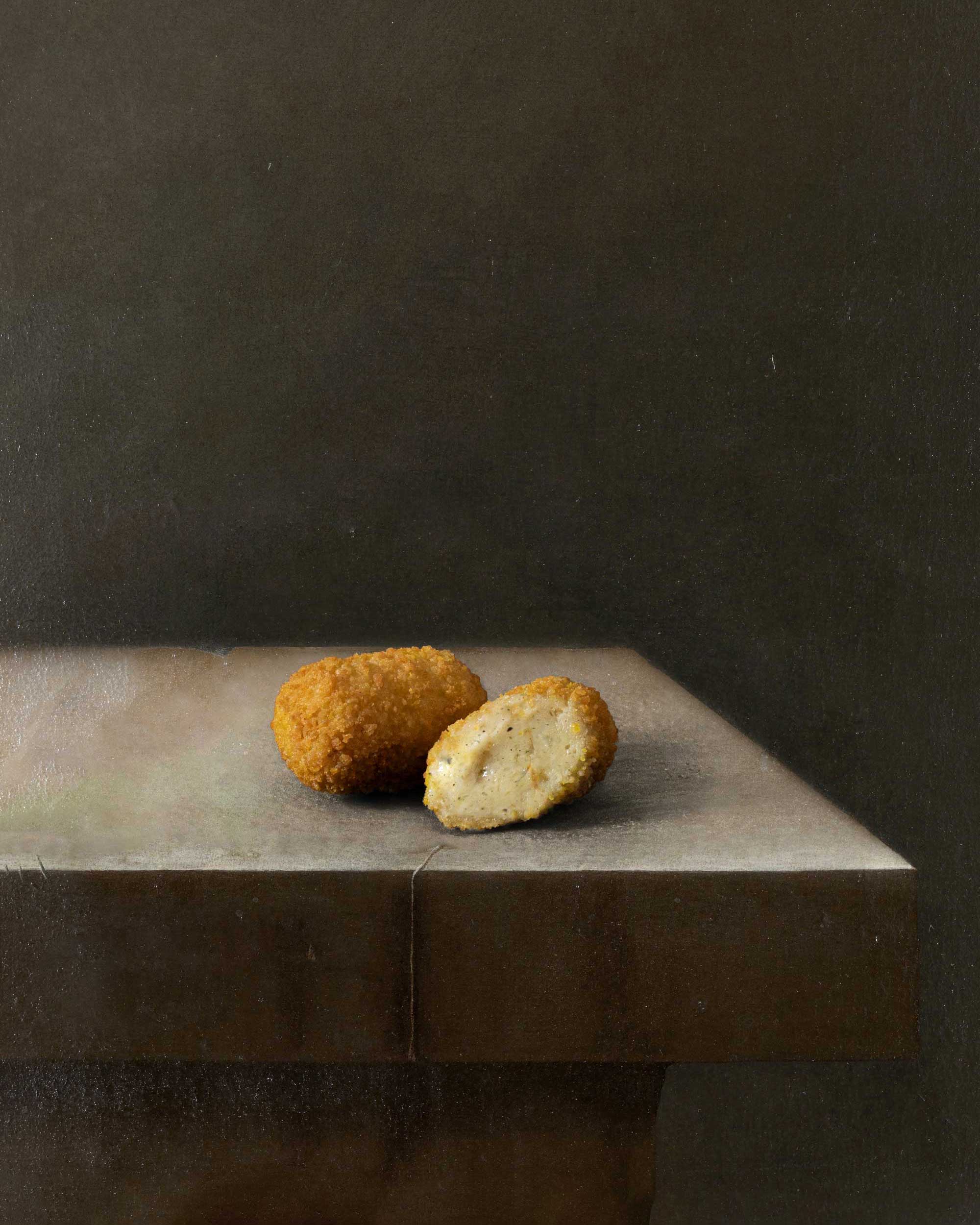 Vegan pastinaak en truffel mini croquet van De Haagsche Croquetterij. Ambachtelijke vegan borrelbite. Lekker bij een plantaardige borrel. 
