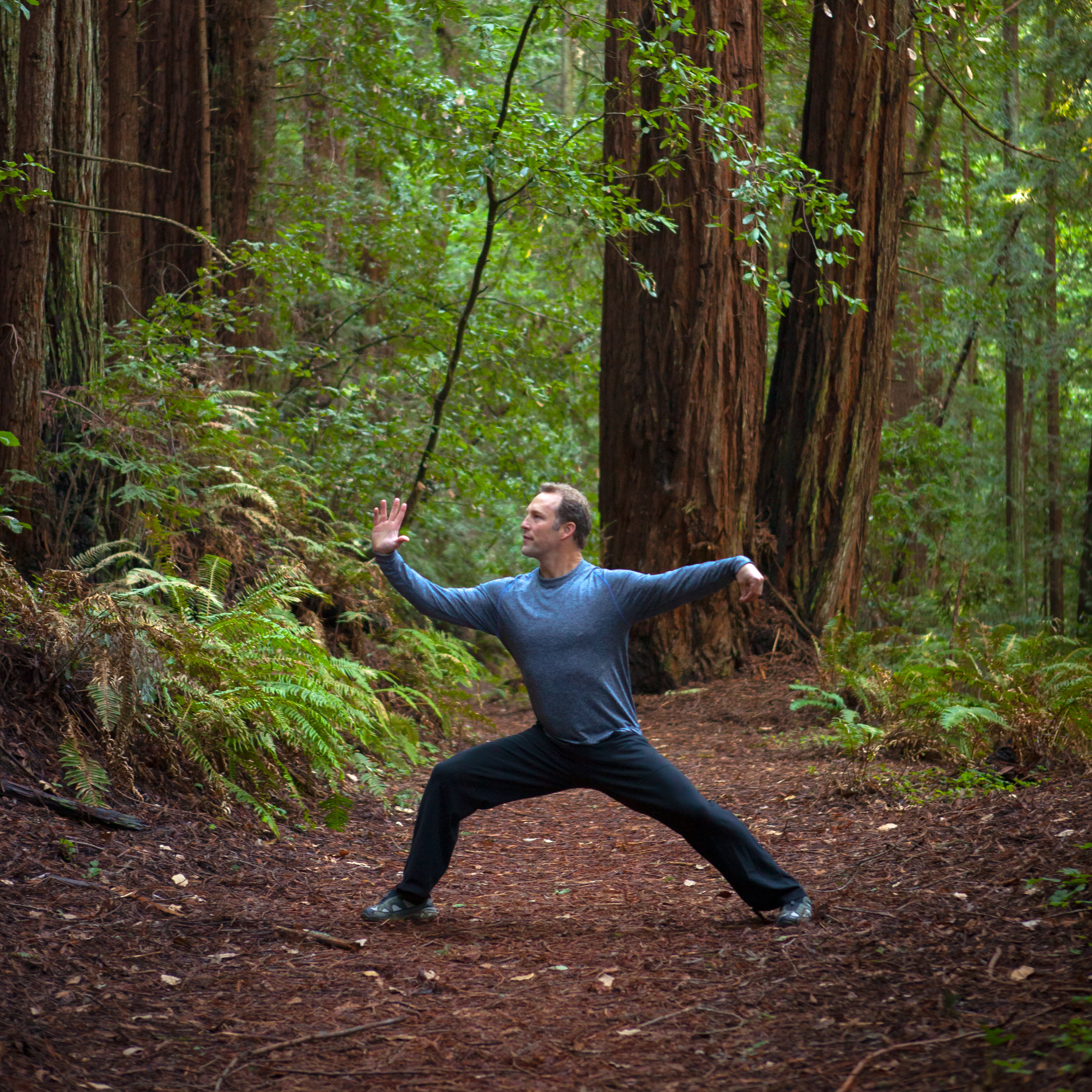 Qi Gong practice in a field of flowers