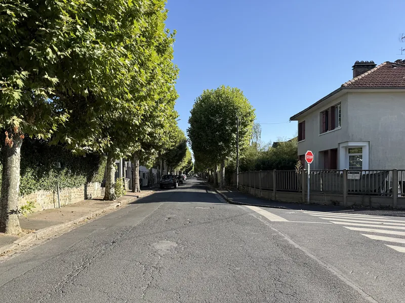 Avenue Georges-Pitard bordée d'arbres et de pavillons à Sainte-Geneviève-des-Bois