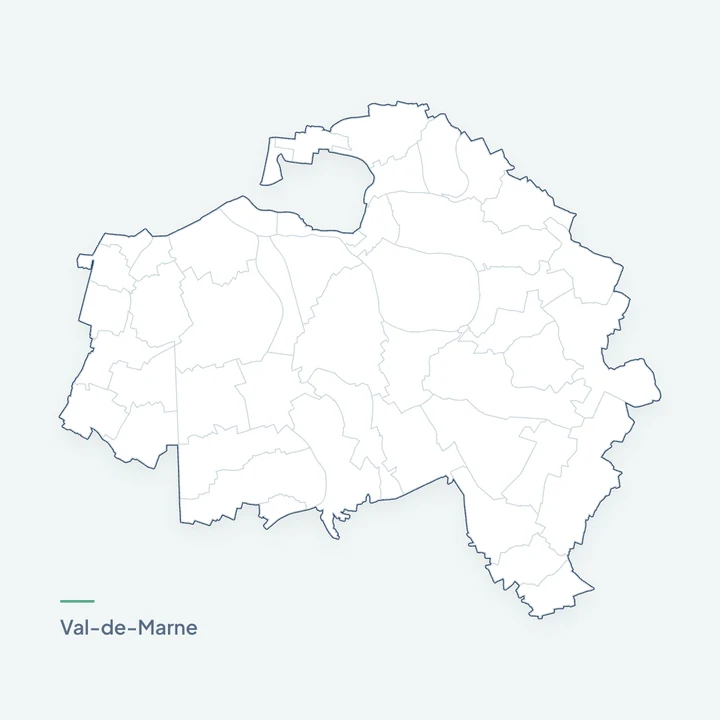 Carte des 47 communes du Val-de-Marne qui s'allument du centre vers les bords
