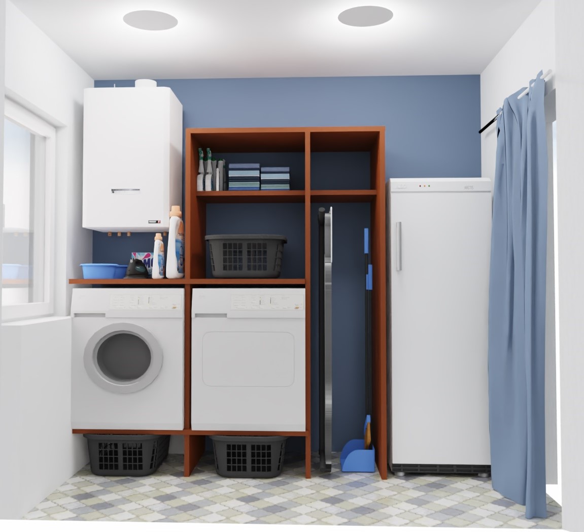 Buanderie aménagée avec lave-linge et sèche-linge surélevés