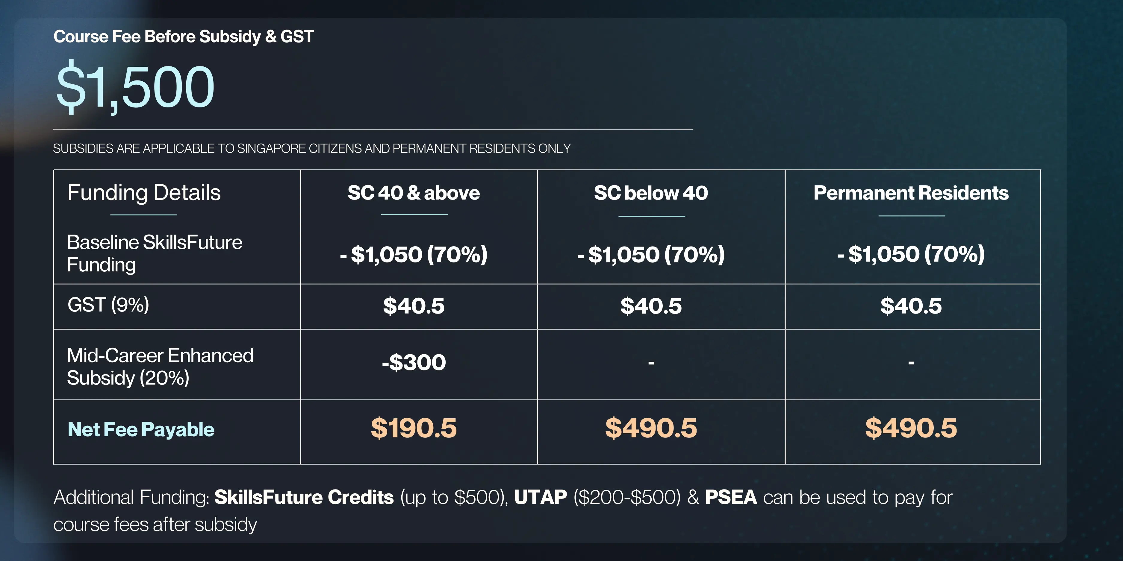 Introduction To Cybersecurity SkillsFuture Funding Table