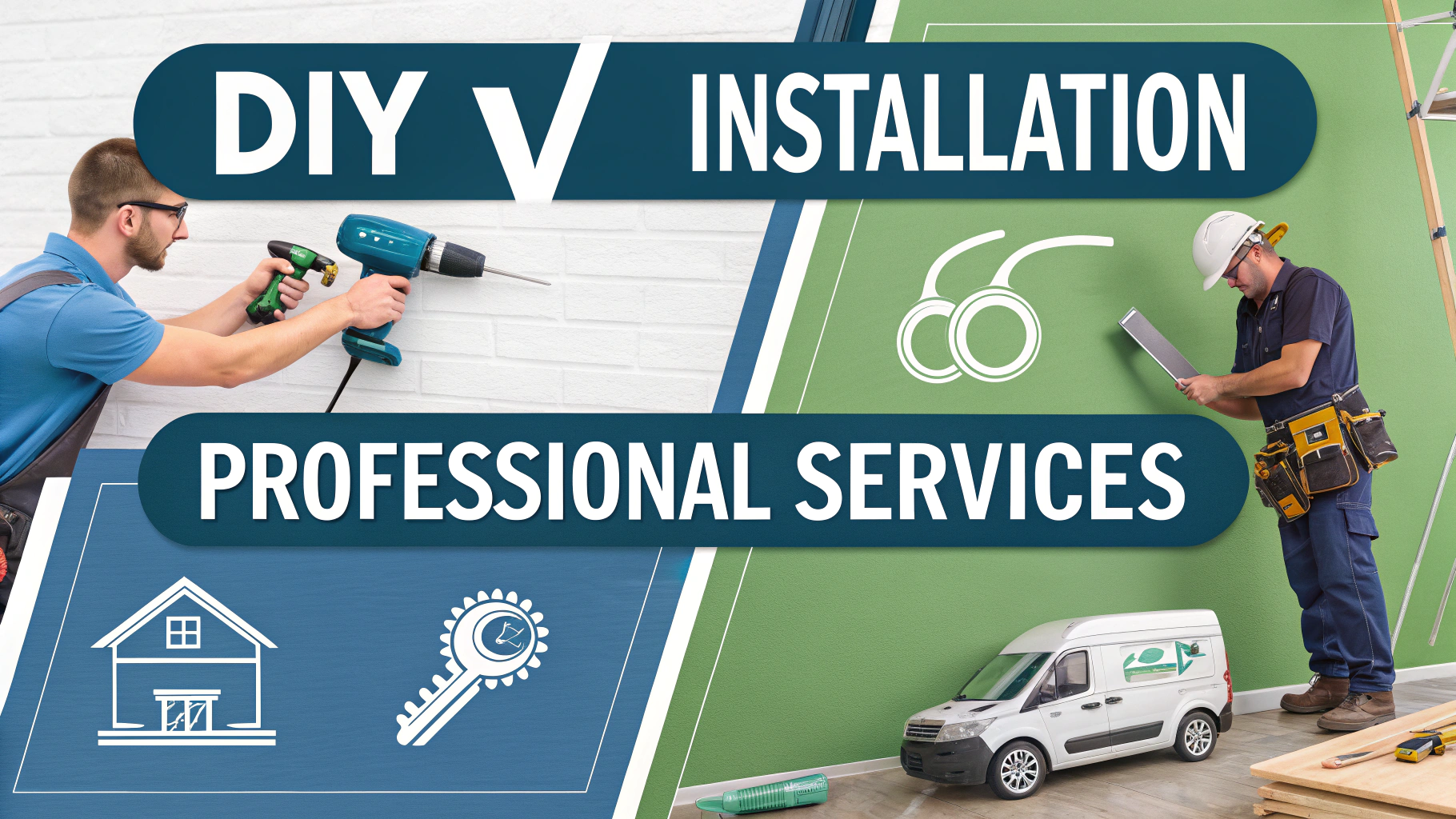 Design an informative infographic-style image illustrating a cost comparison chart between DIY installation and hiring a professional