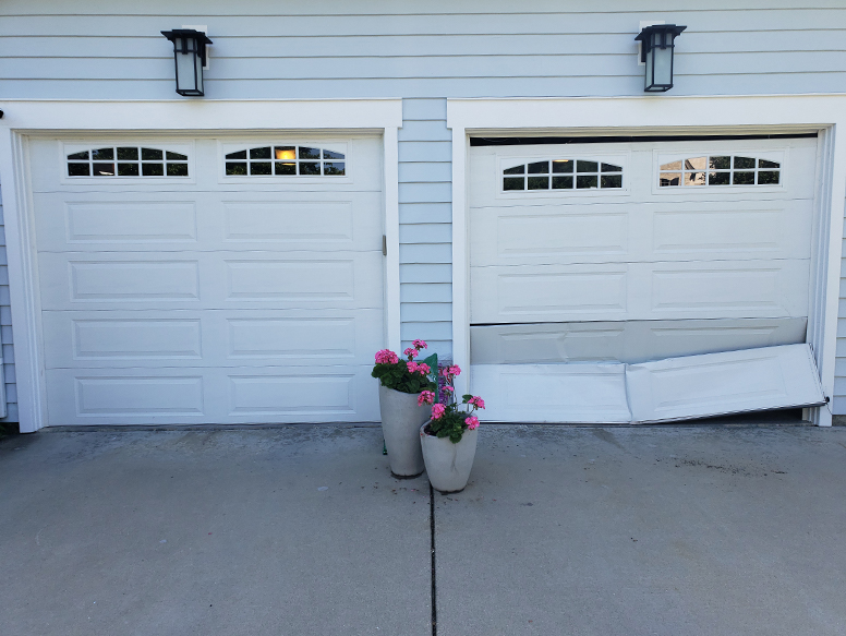 Before-and-after garage door panel repair transformation images