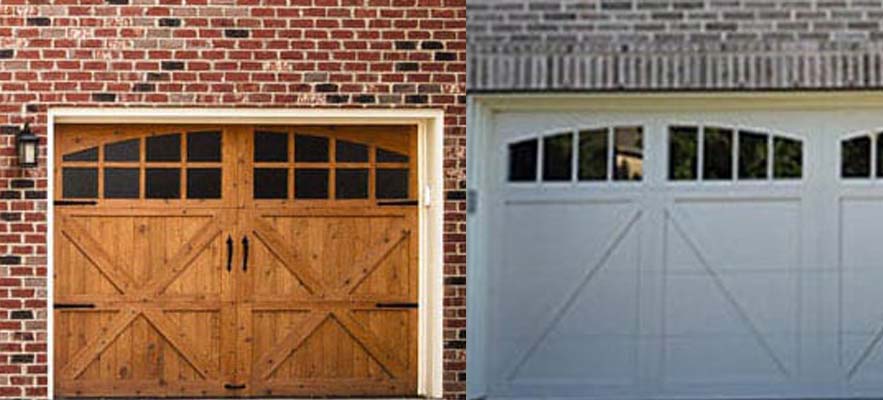 Steel vs Wooden Garage Door Snowy Scene Comparison Photo