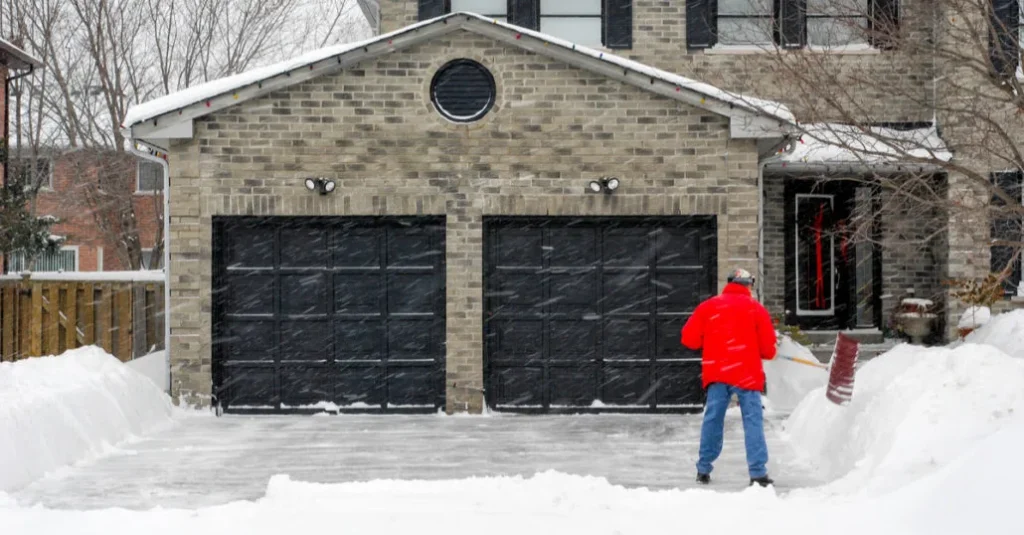 Winter Suburban Wisconsin Snow-Covered Garage Door