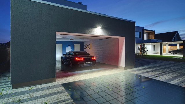Decorative garage with solar panels