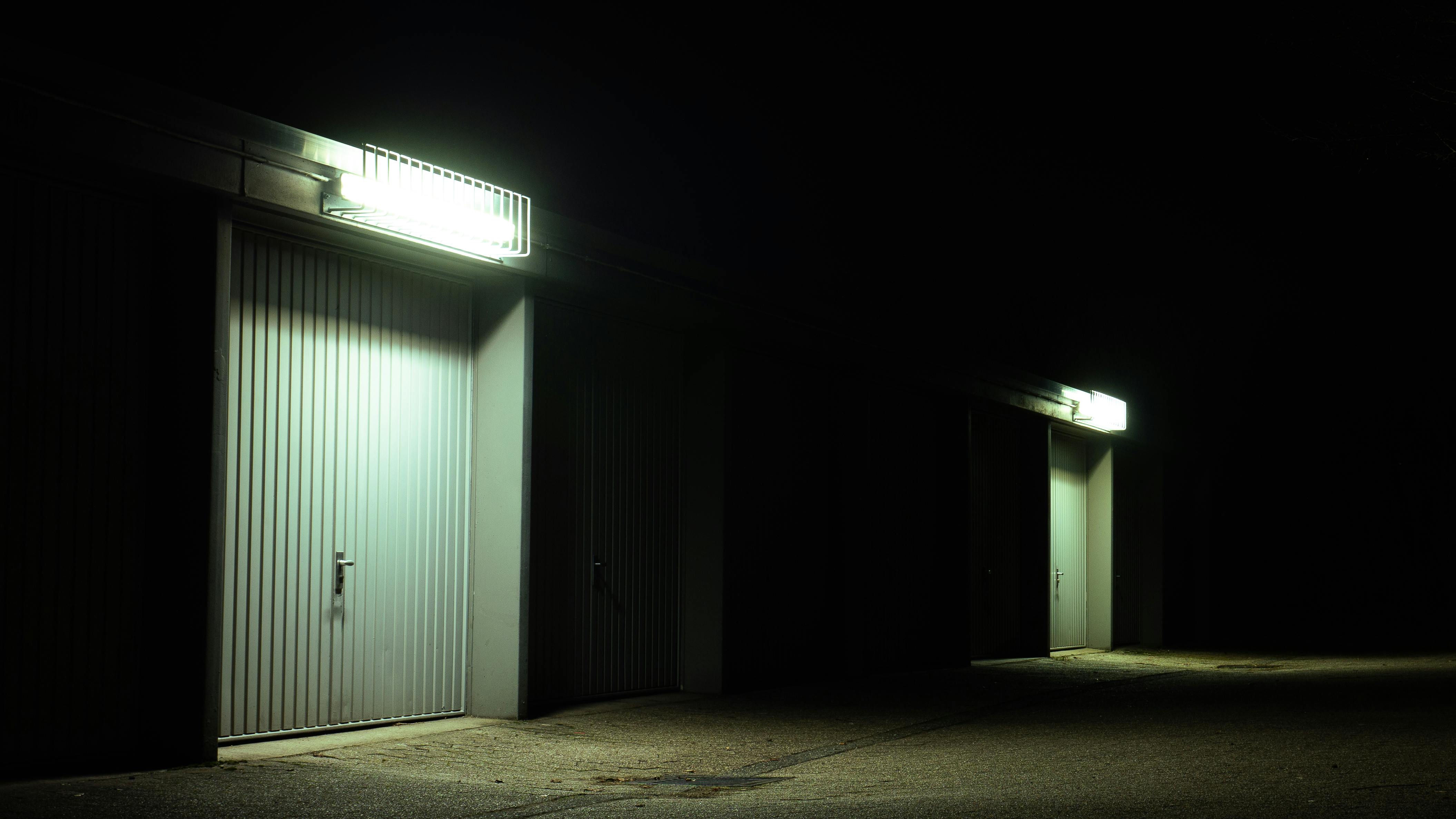 serene nighttime family garage door quiet operation photography