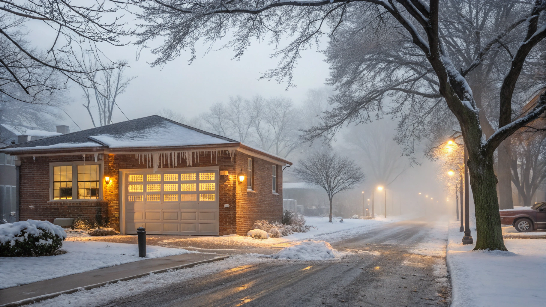 A crisp, detailed winter scene featuring an icy Milwaukee street