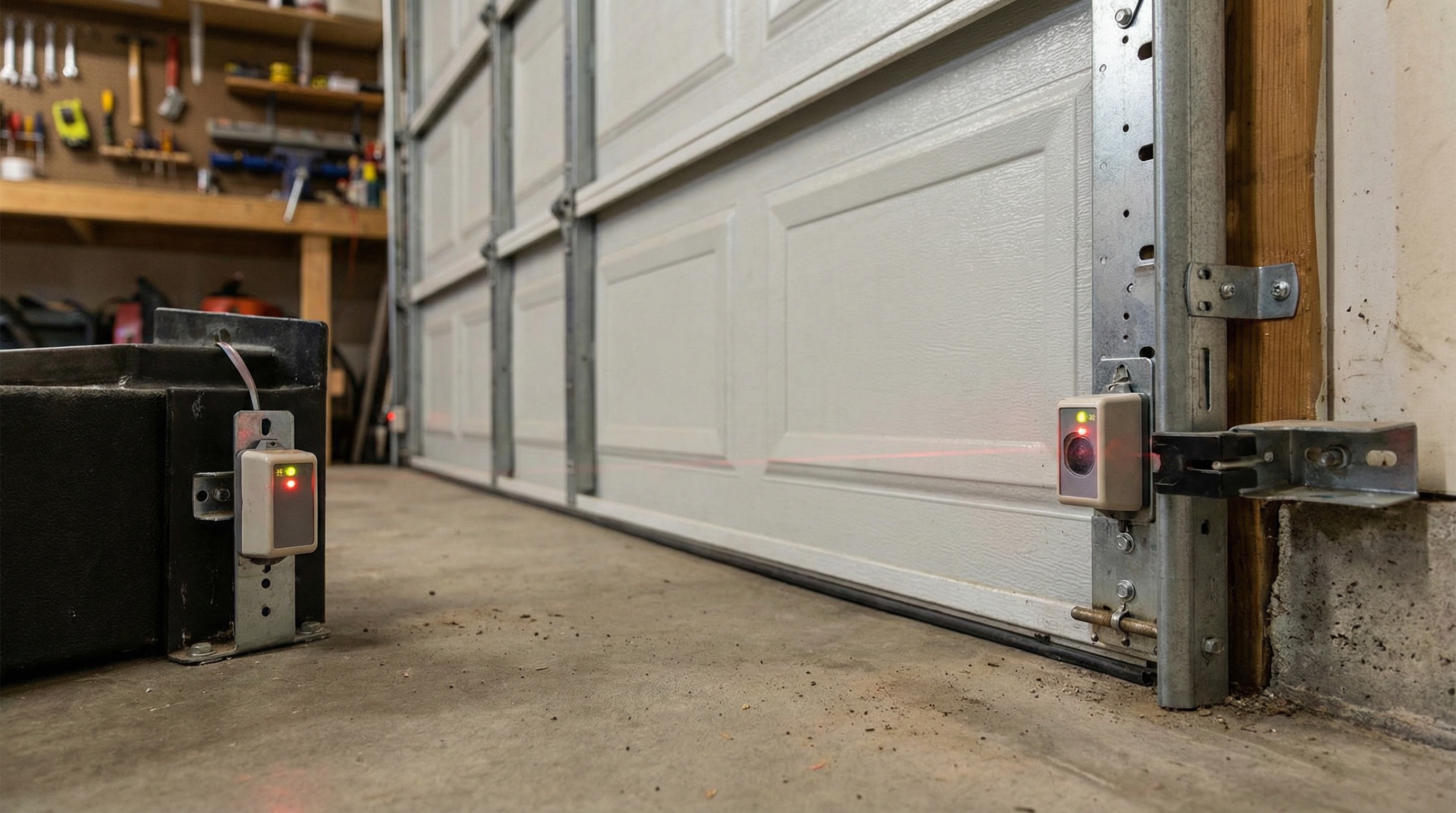 Garage door safety sensors requiring alignment check