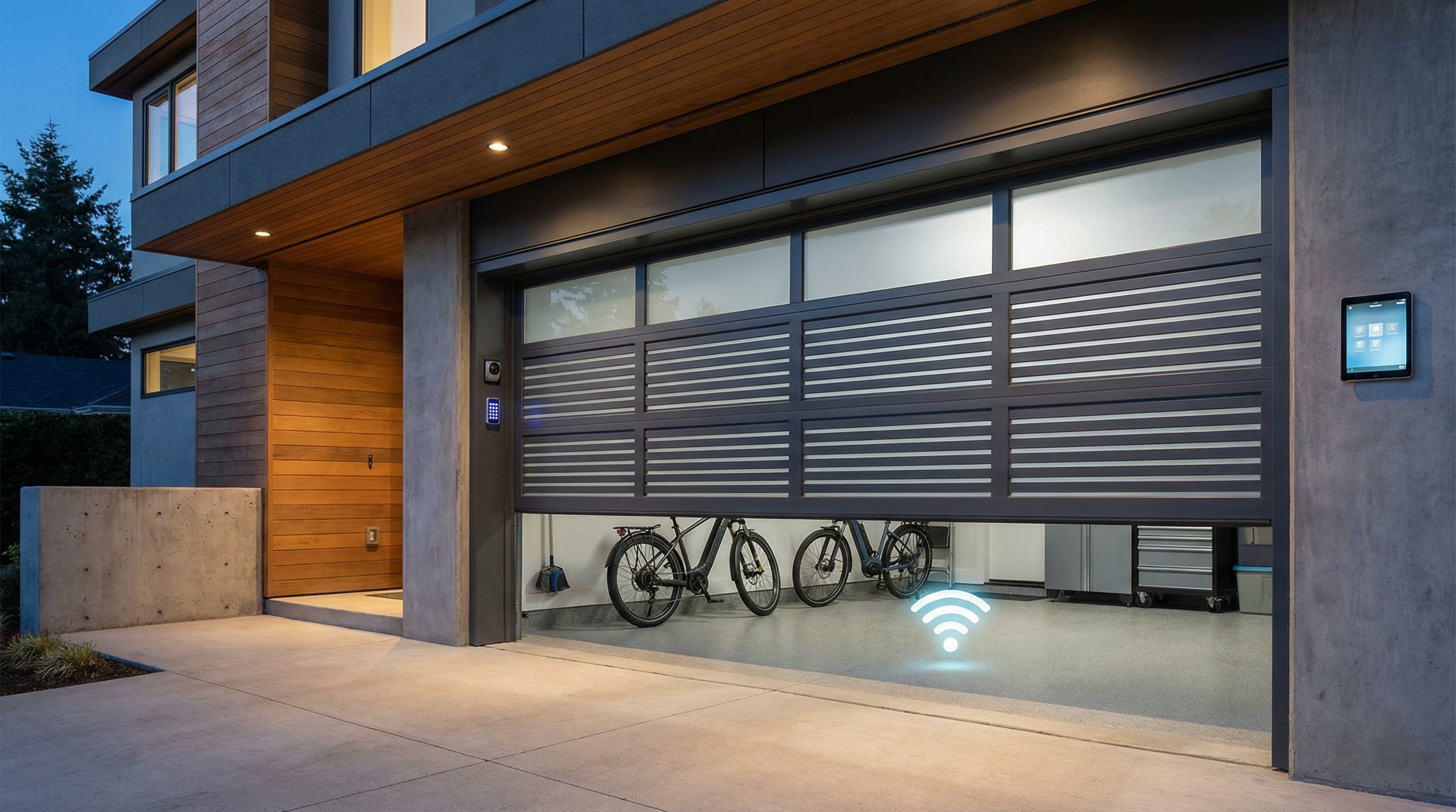 Modern garage door with advanced security features