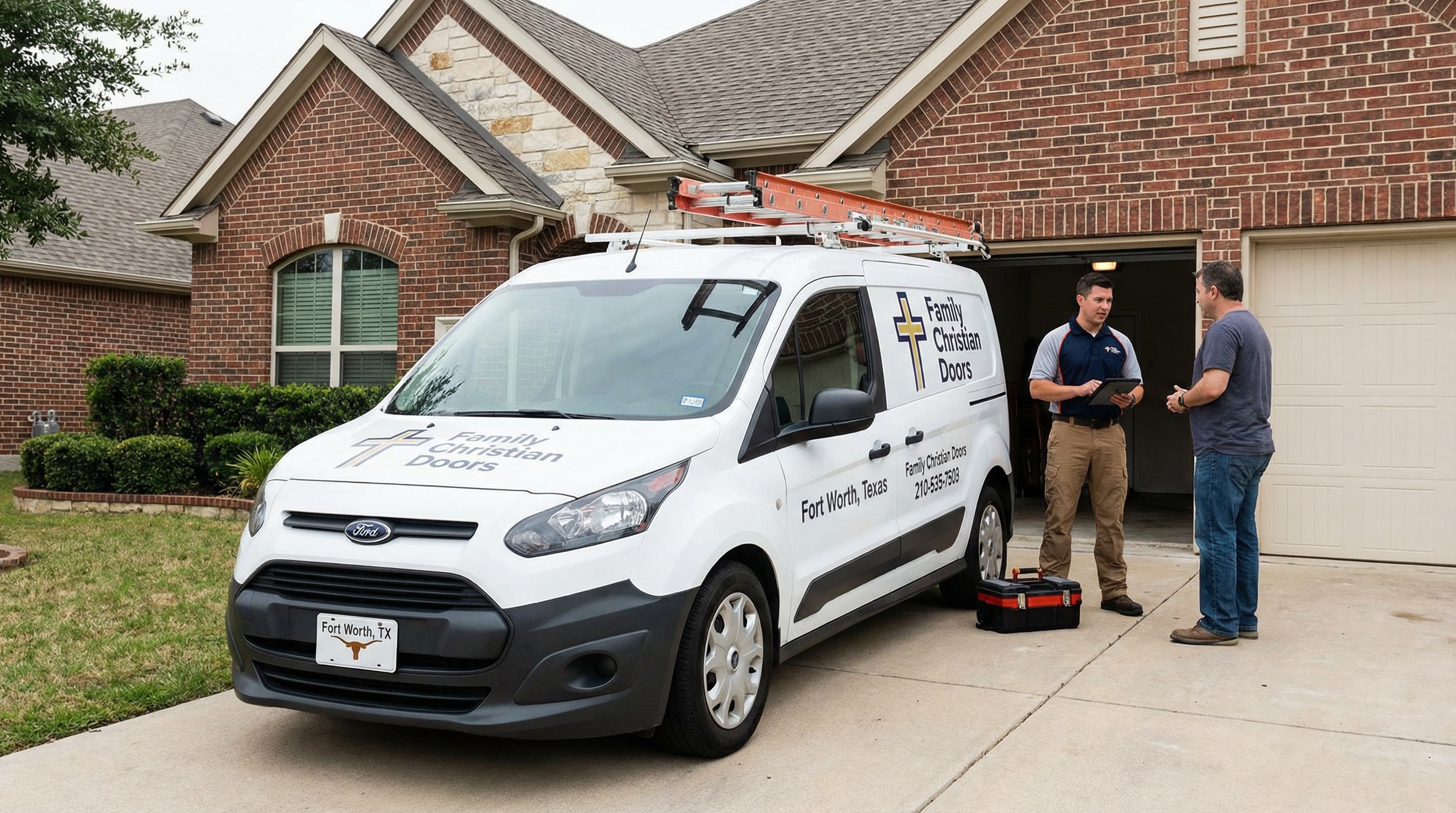 Wisconsin Garage Door Pro service vehicle and technician at Waukesha residential location