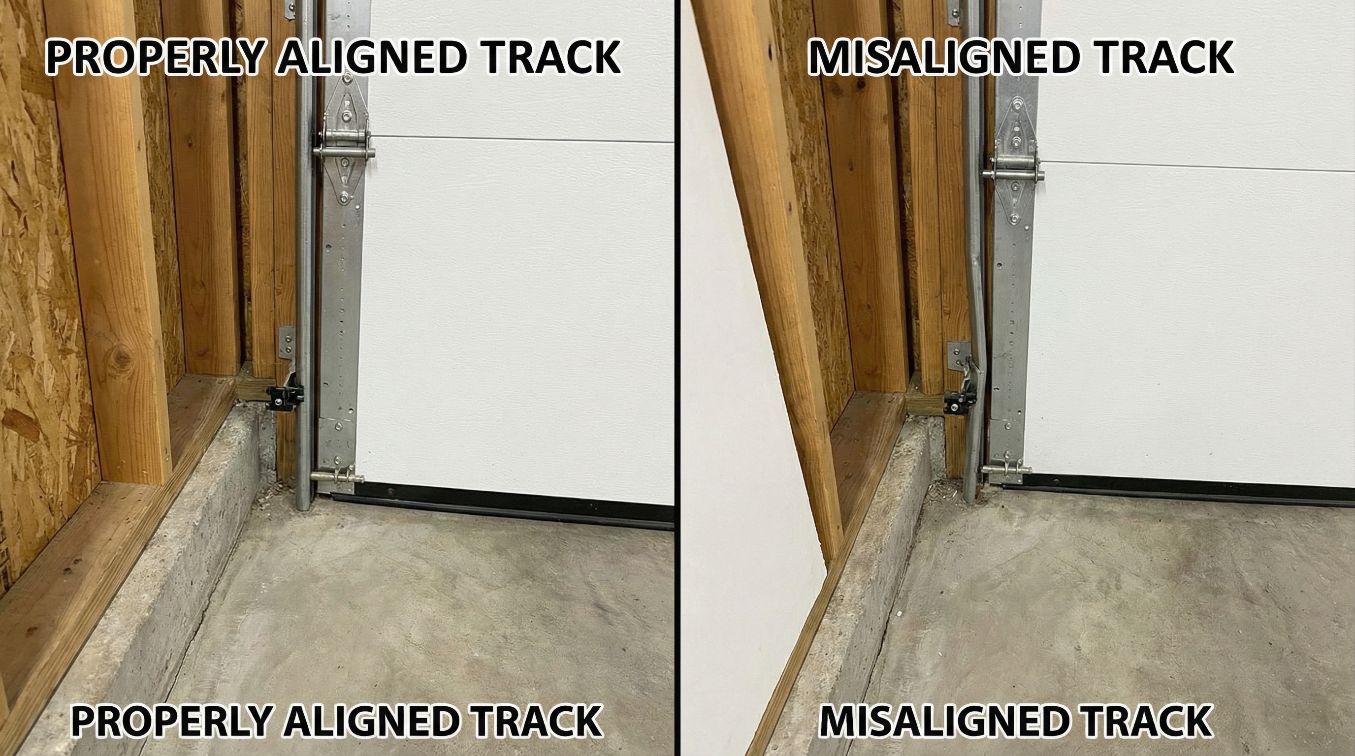 Comparison of properly aligned versus misaligned garage door tracks