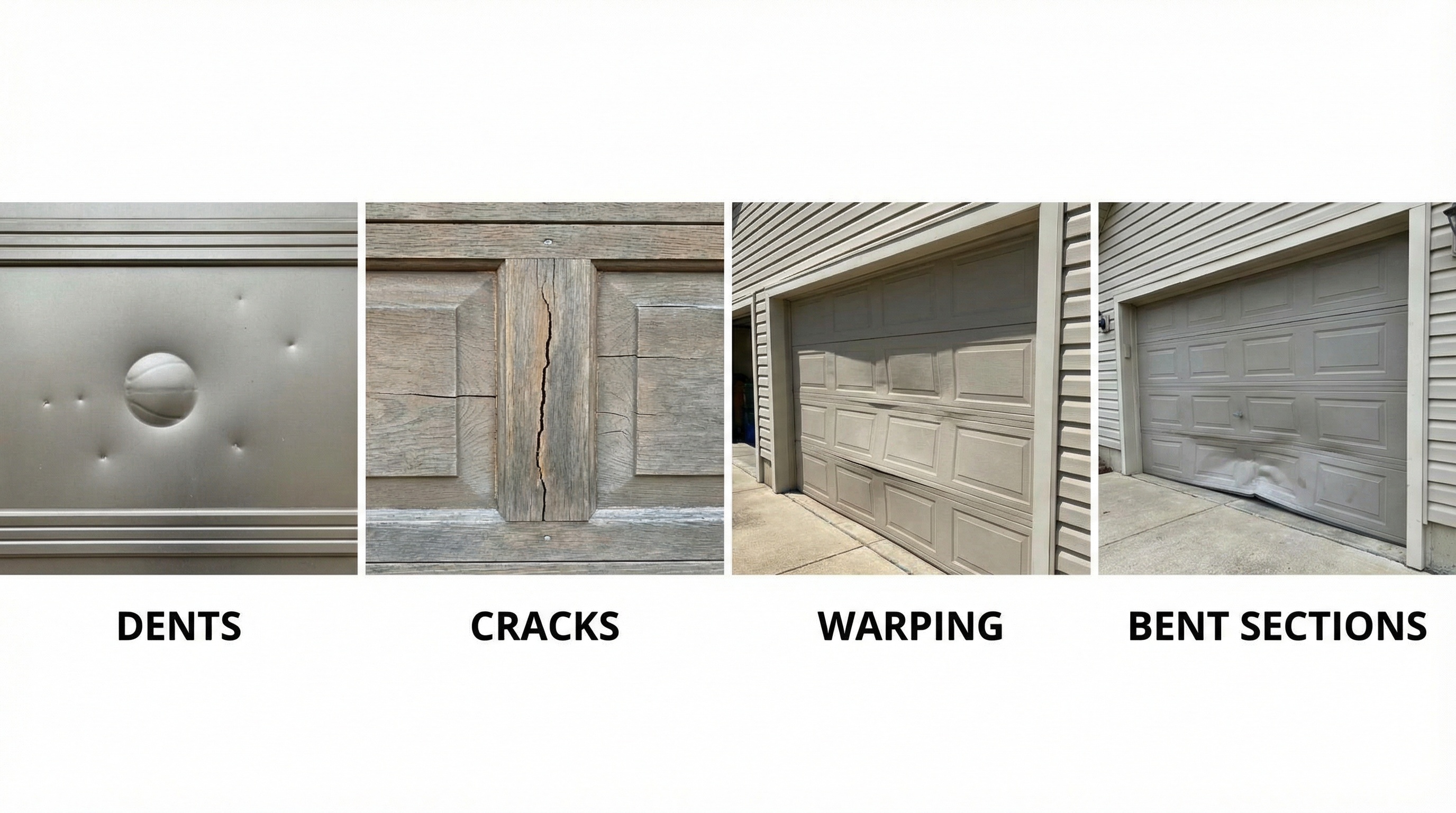 Comparison of different garage door panel damage types