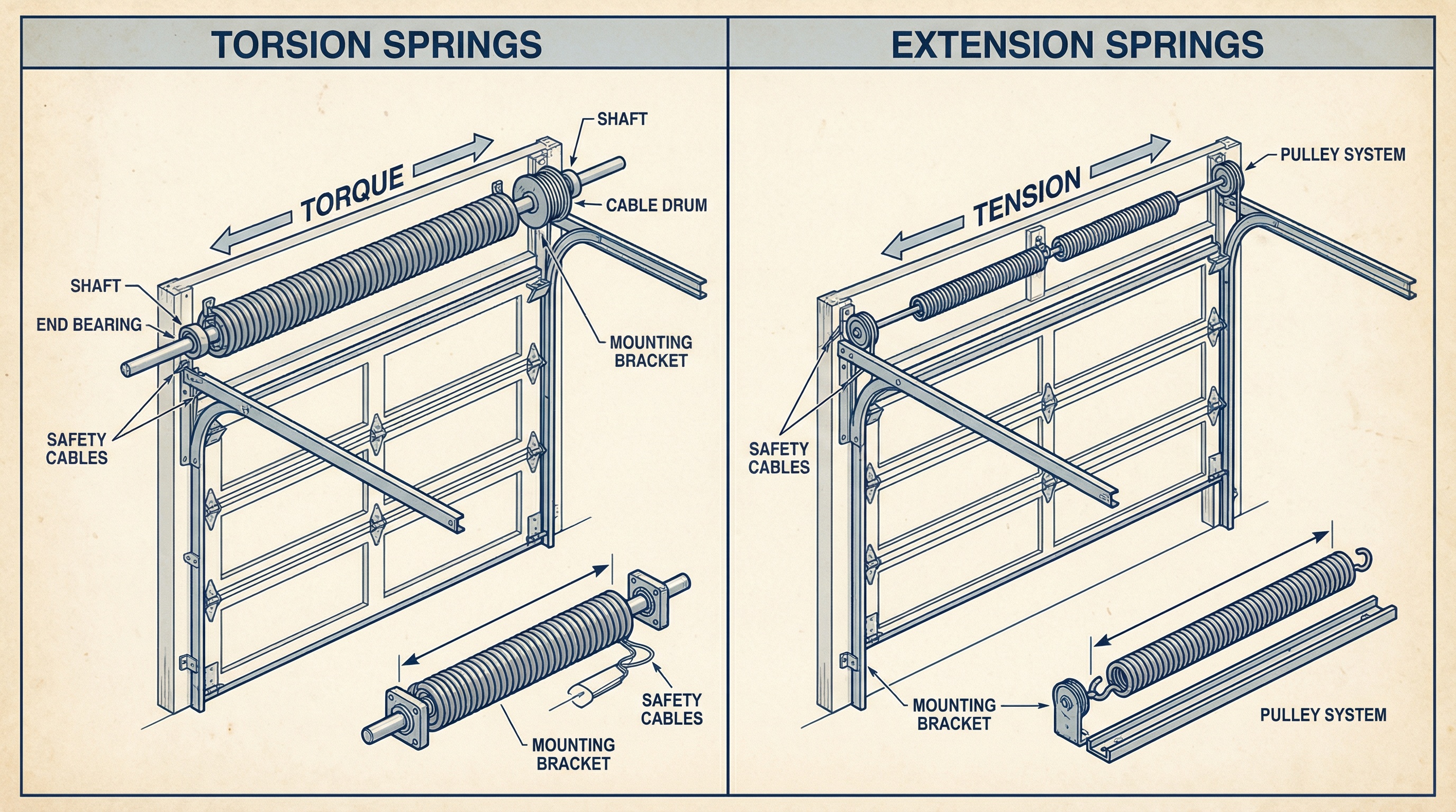 Garage door spring types comparison