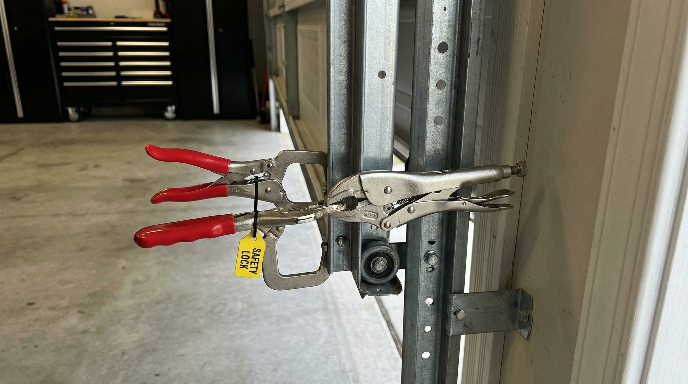 Emergency clamps placement on garage door tracks