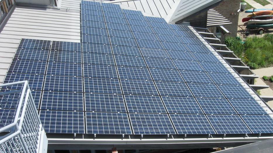 Riverside Park branch roof covered in solar panels.