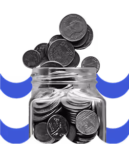 coins going in a glass jar with geometric shapes in background