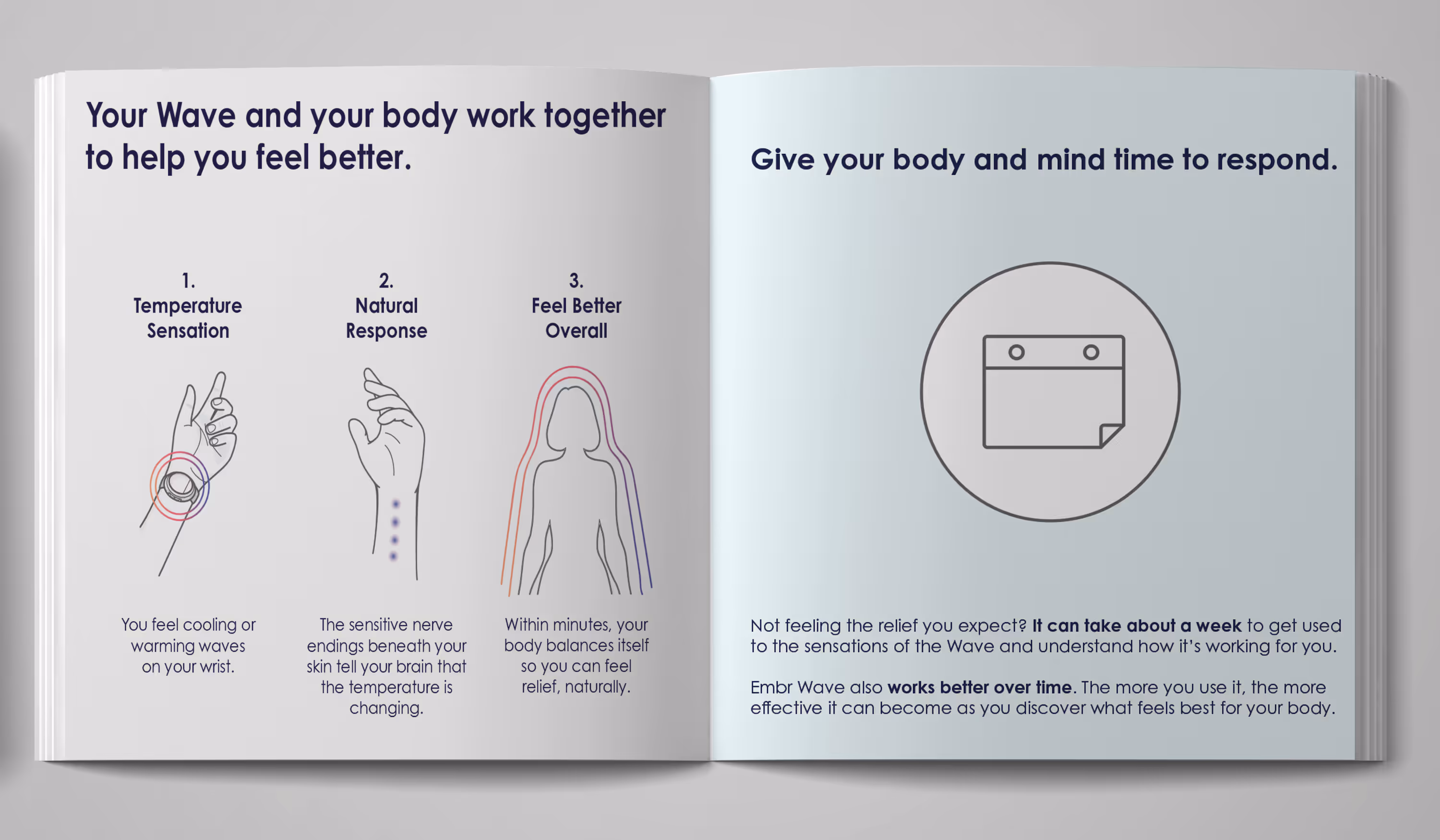 UX flow gallery image - Embr Wave device unboxing  image shows pages 9 and 10 of the setup manual