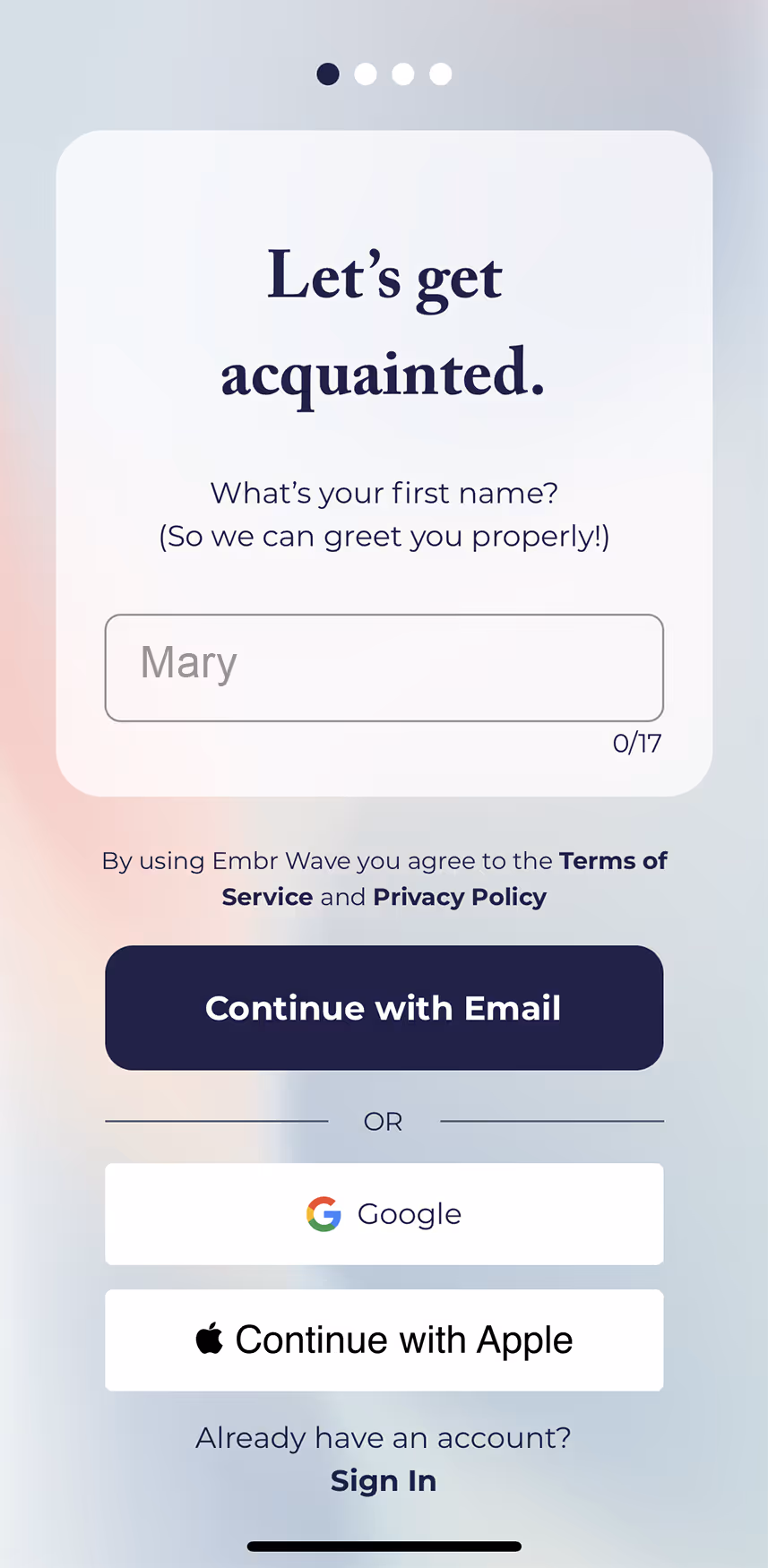 UX flow gallery image - Embr Wave Setup - let's get acquainted