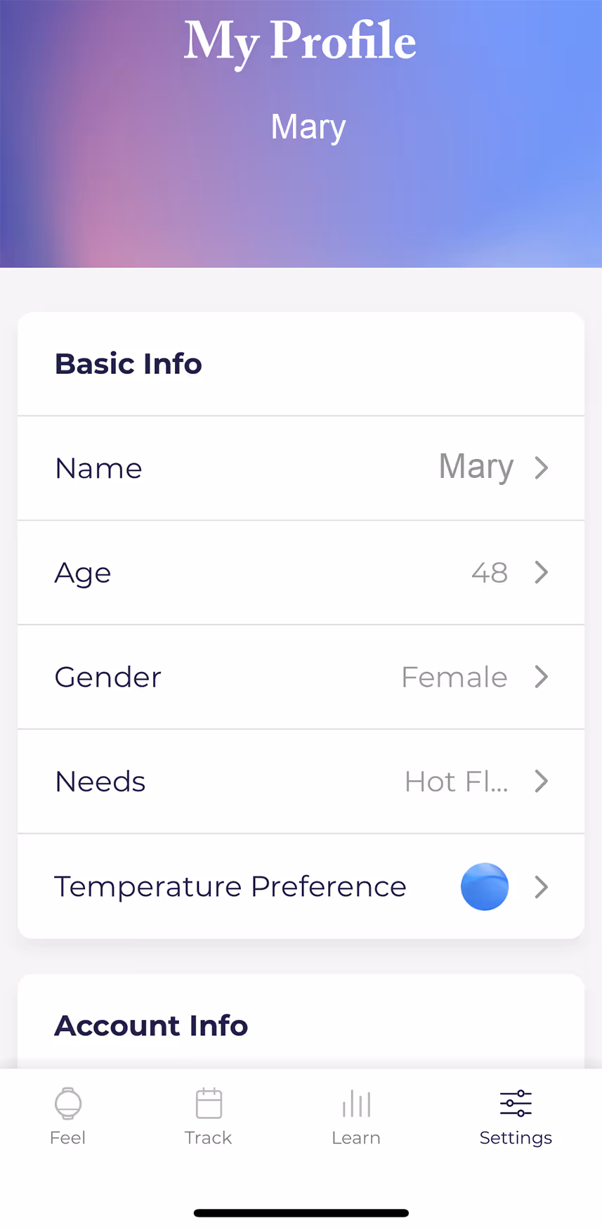 UX flow gallery image - Embr Wave Daily use - My profile
