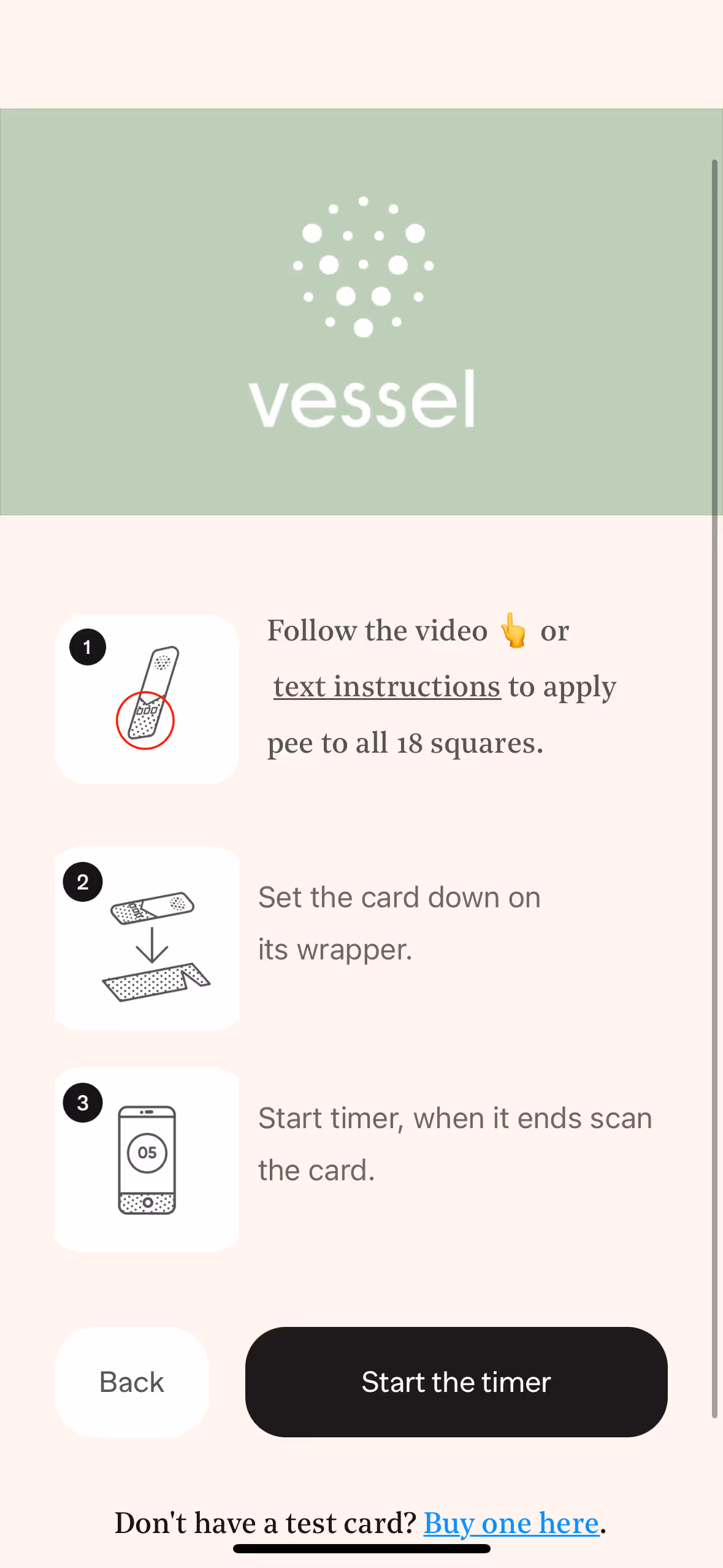 UX Gallery Screens - Vessel - Setup and taking the first test