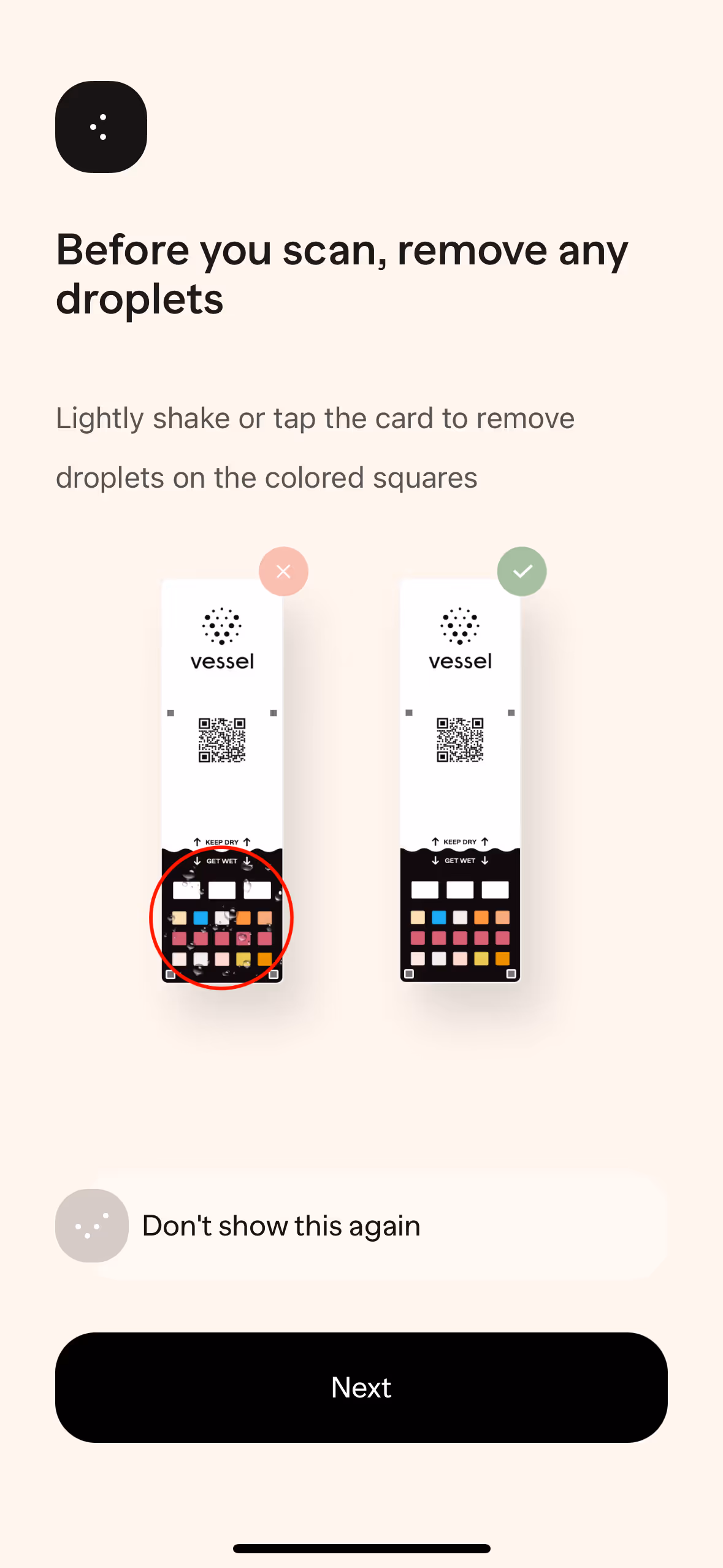 UX Gallery Screens - Vessel - Setup and taking the first test