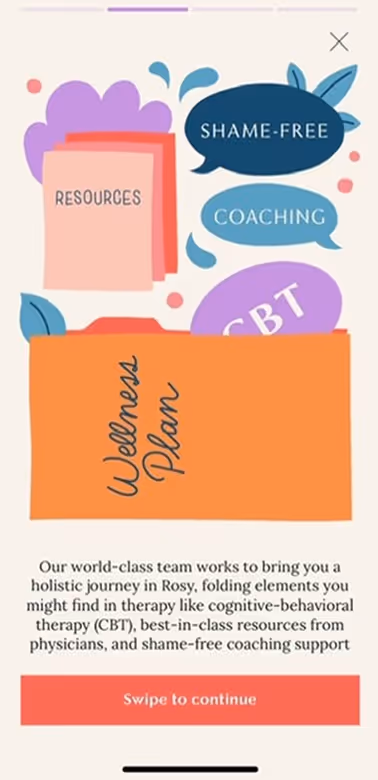 UX Gallery Screens - Rosy App Setup and Onboarding