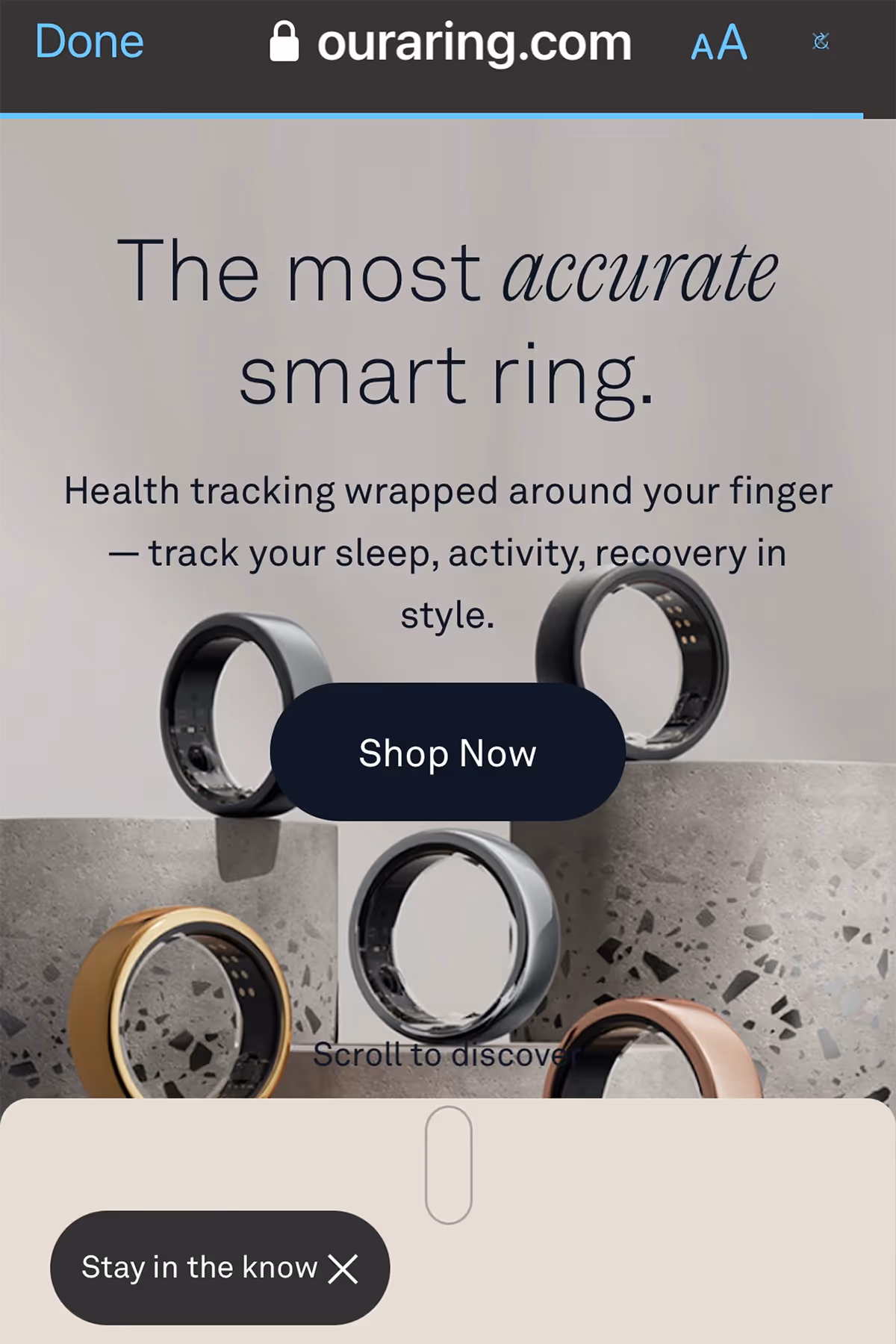 Oura UX Screen - purchase site