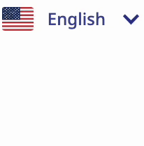 Gif of a cursor going over a locale switcher. When the mouse hovers over, the dropdown opens to show "Español" and "English" as options. On top of the dropdown is the United States flag, the "English" label, and a dropdown icon. The cursor quickly goes over the screen and leaves to show the interactivity.