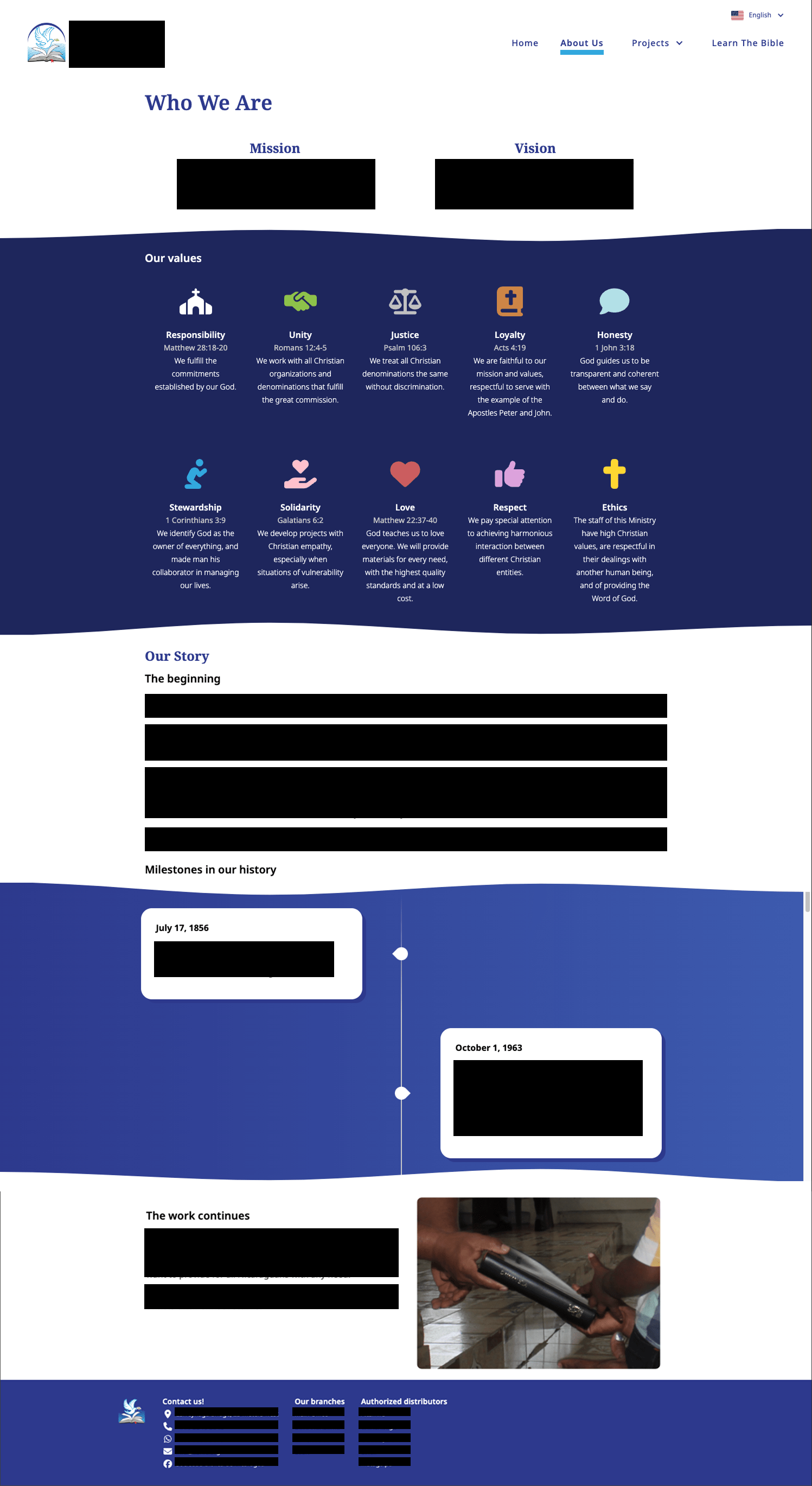 Screen showing the company's about page