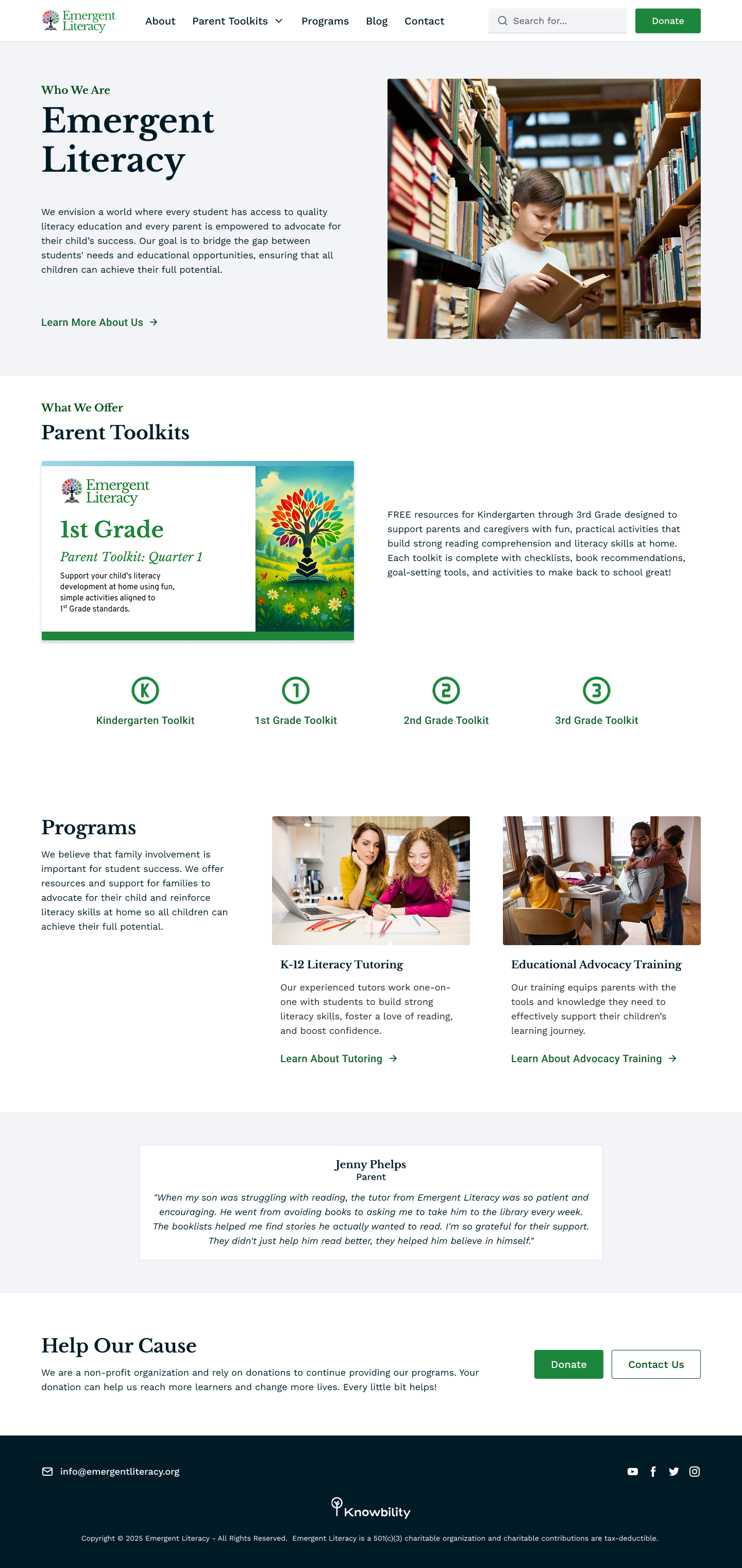 The redesigned home page for Emergent Literacy. This page has a AIM score of 10.