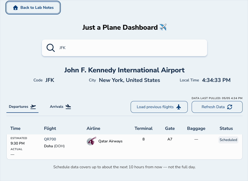 Gif of desktop site being tabbed and switched from departures to arrivals.