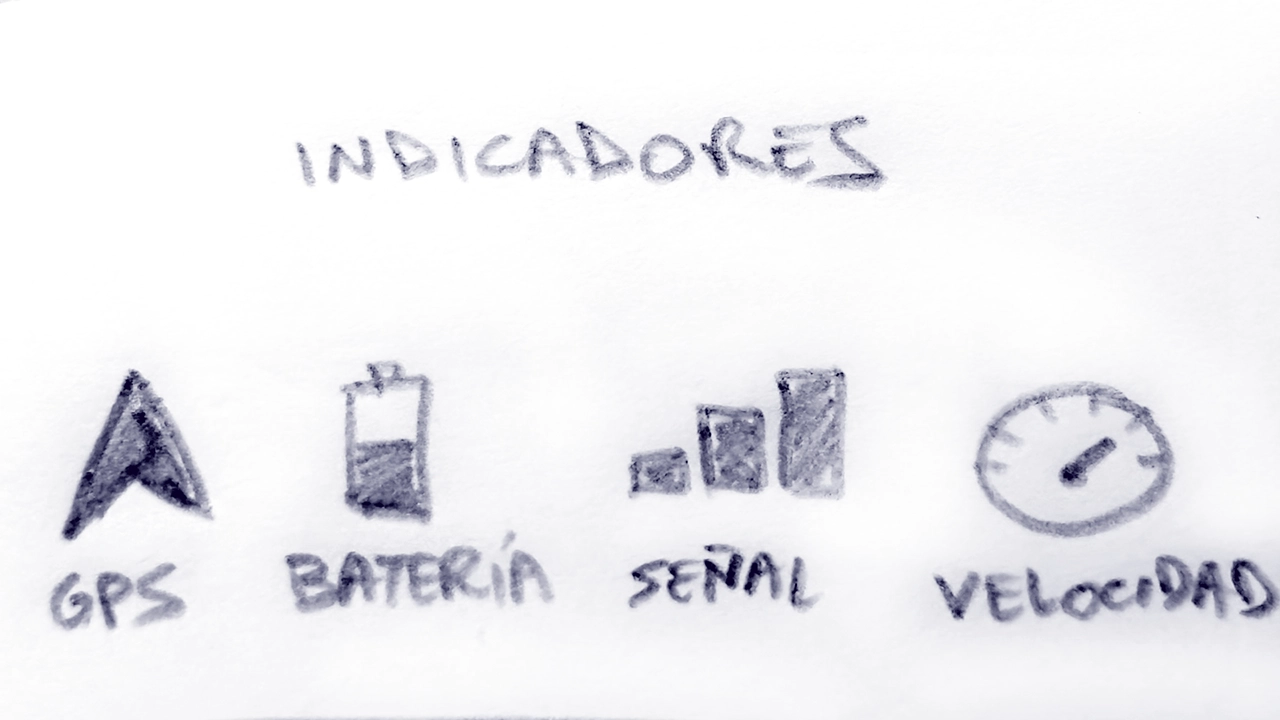 Exploración de indicadores visuales para GPS, batería, señal y velocidad en la interfaz animada de MVD GPS.