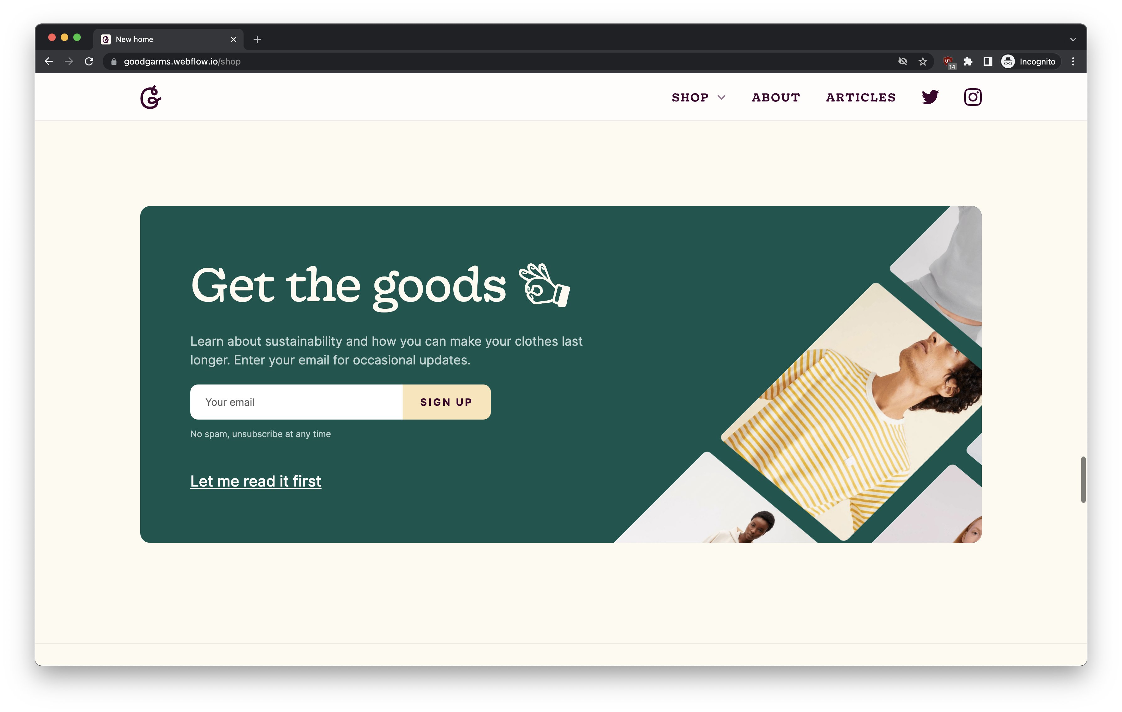 The email signup section after some refinement