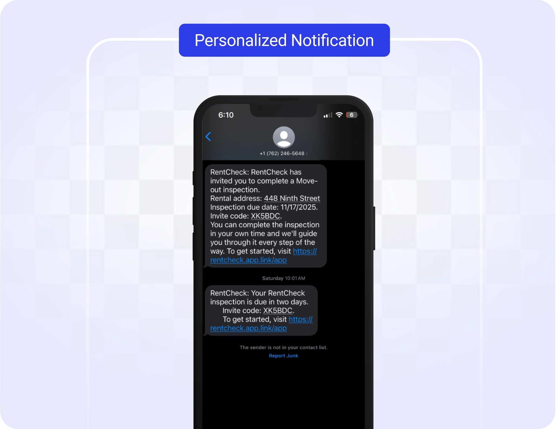 RentCheck Automated Text Invitation
