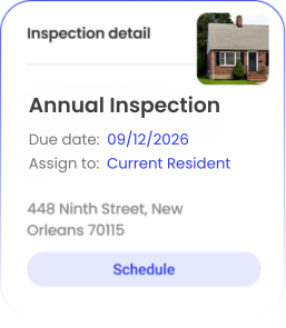 A detail view of a RentCheck Annual Inspection dynamically assigned to current residents