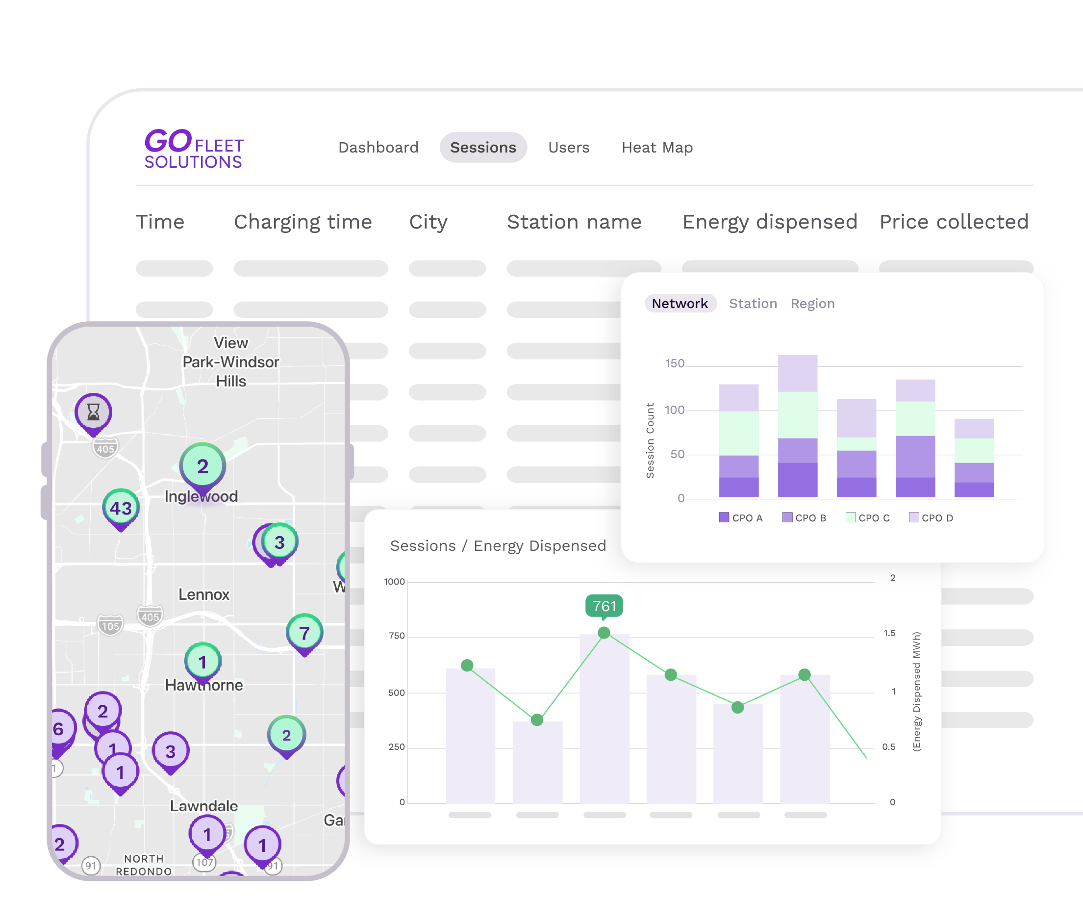 Illustrative image showing the map screen on the Presto map with a dashboard mockup behind it
