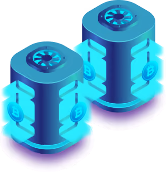 3D illustration of two glowing data towers.