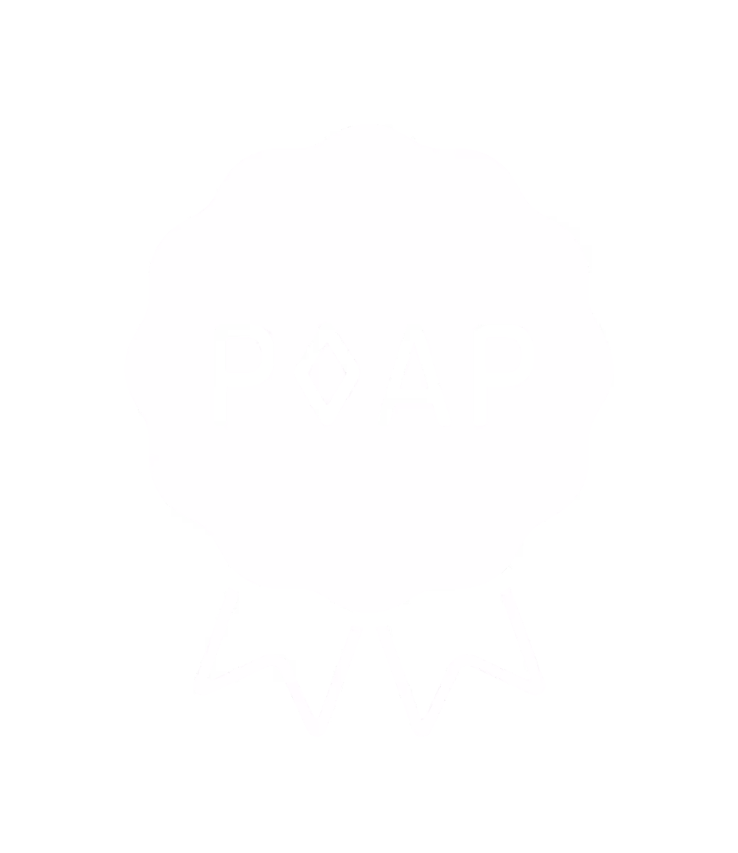 POAP ribbon badge logo in white.