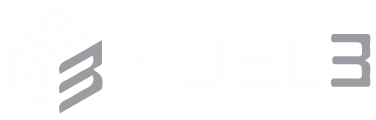 Fuel3 logo mark and wordmark in white.