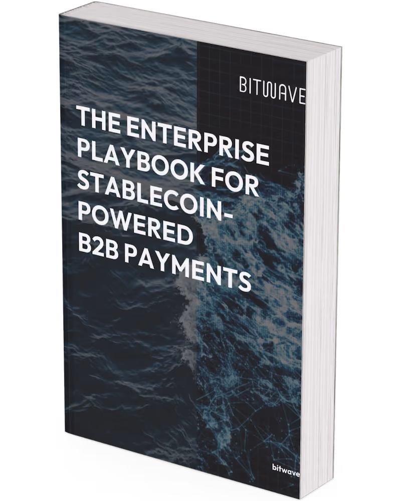 Book cover mockup titled The Enterprise Playbook for Stablecoin-Powered B2B Payments.