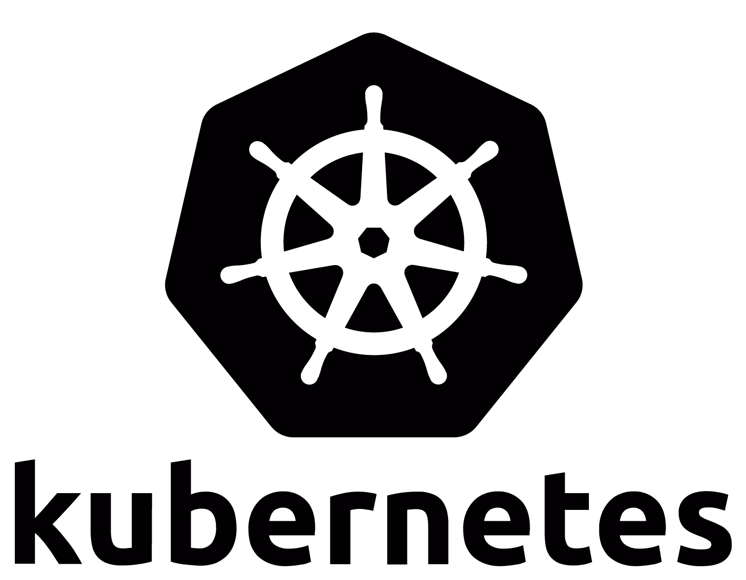 Kubernetes logo in a black hexagon above the Kubernetes wordmark.
