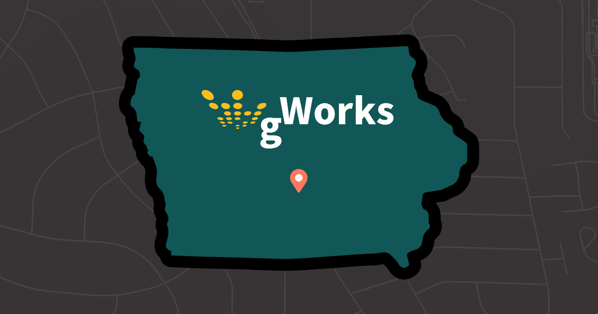 State of Iowa with the gWorks logo in it